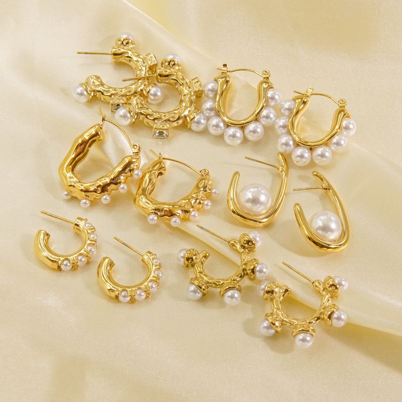1 Paar Einfacher Stil Geometrisch Einfarbig Überzug Edelstahl 304 Perle 14 Karat Vergoldet Ohr Schnalle