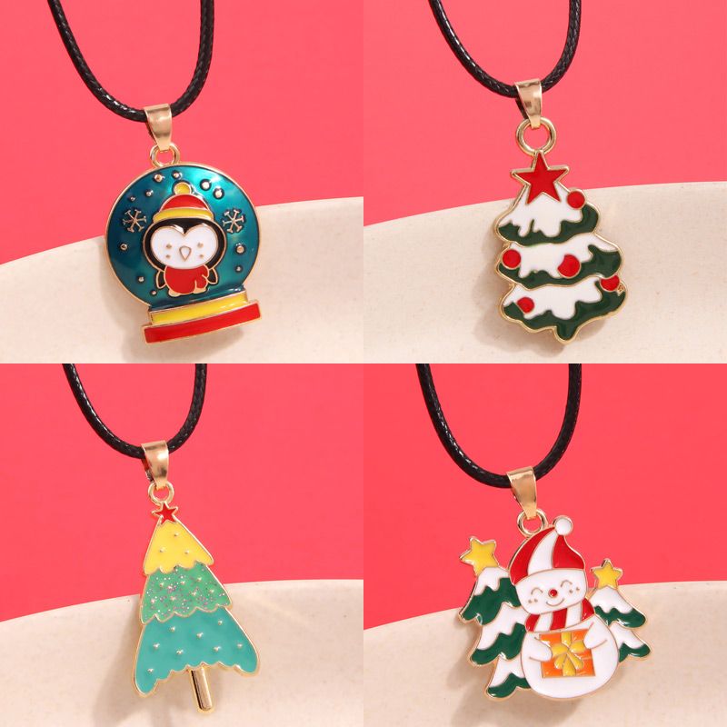 Christmas Simple Style Streetwear Christmas Tree Snowman Alloy Enamel Christmas Women's Pendant Necklace