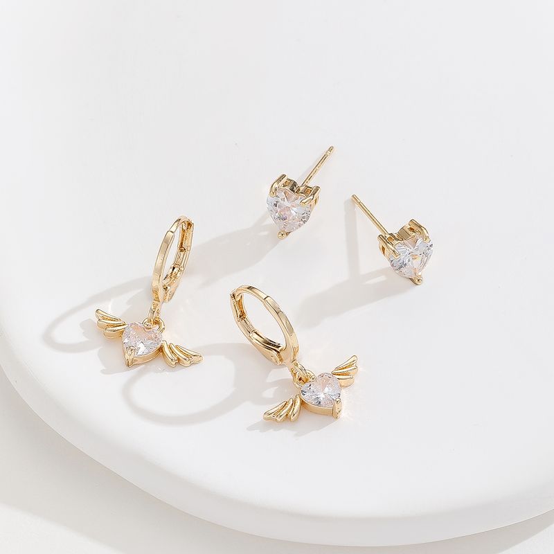 2 Pairs Simple Style Wings Plating Inlay Alloy Zircon Gold Plated Ear Studs
