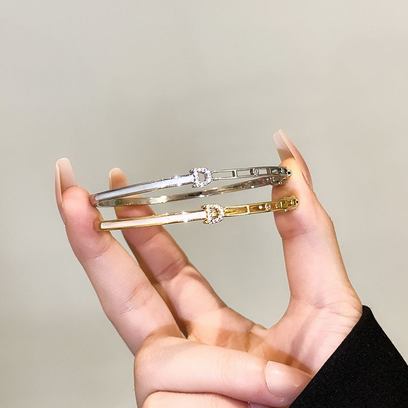 Le Cuivre Plaqué Or 18K De Base Style Coréen Placage Incruster Lettre Zircon Bracelet