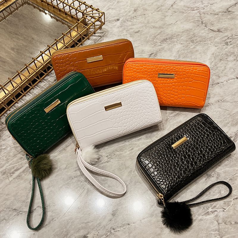 Mujeres Cuero Sintético Color Sólido Elegante Cuadrado Cremallera Carteras Largas