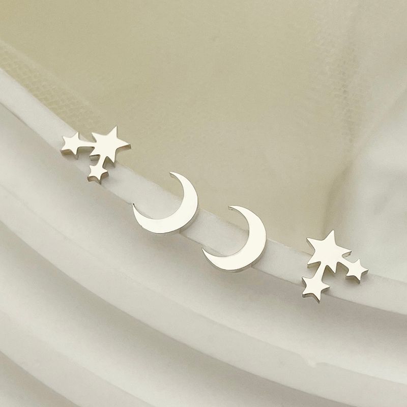 1 Set Elegant Sweet Star Moon 304 Stainless Steel Ear Studs