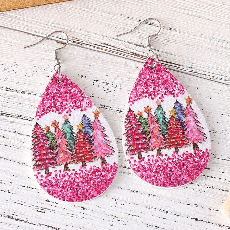 1 Pair Retro Christmas Tree Water Droplets Pu Leather Ear Hook