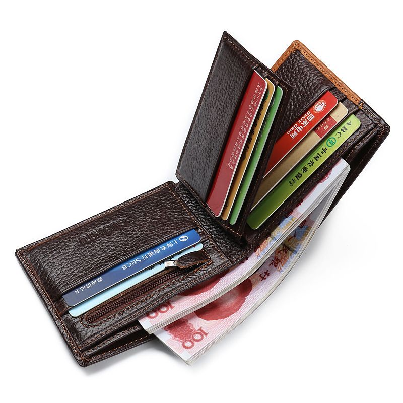 Men's Solid Color Leather Open Wallets