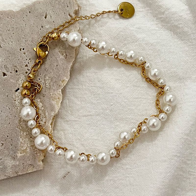 Simple Style Solid Color Stainless Steel Artificial Pearl Chain Bracelets