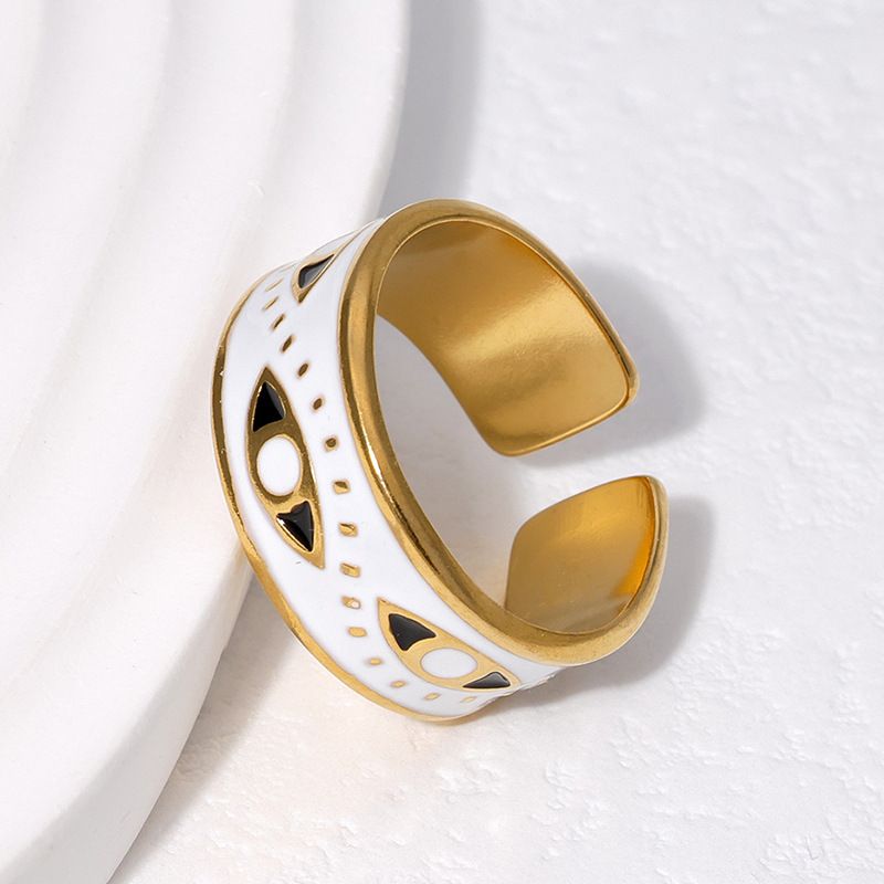 304 Stainless Steel 18K Gold Plated Simple Style Plating Inlay Devil's Eye Artificial Gemstones Open Rings
