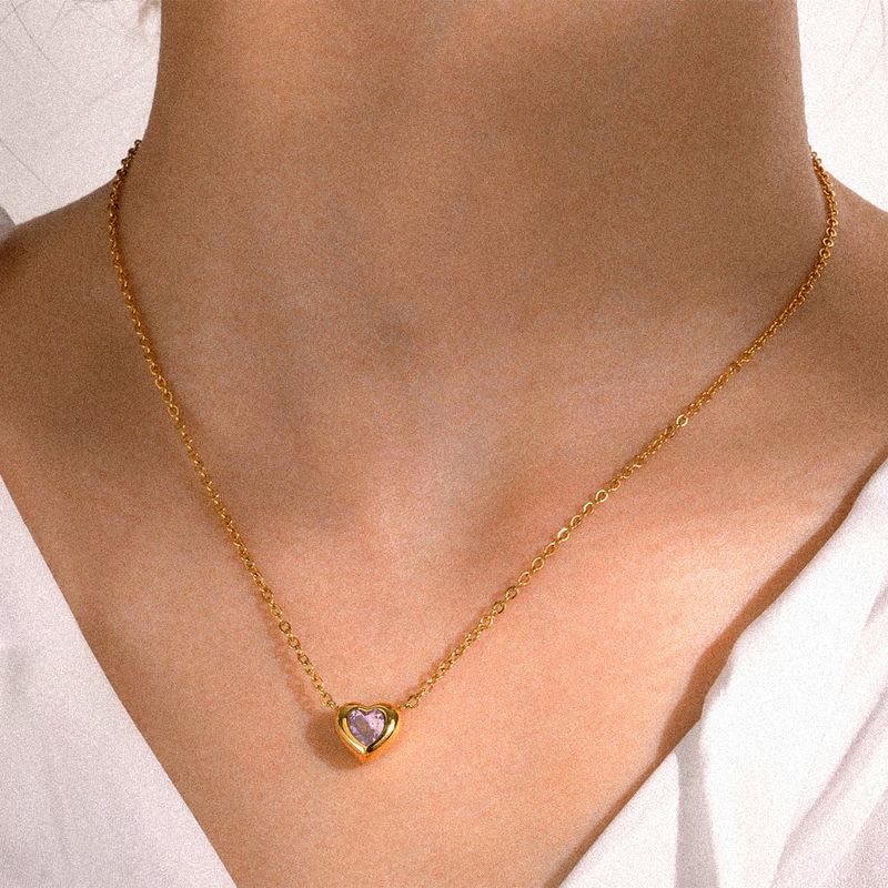 Edelstahl 304 18 Karat Vergoldet Einfacher Stil Überzug Herzform Strasssteine Halskette Mit Anhänger