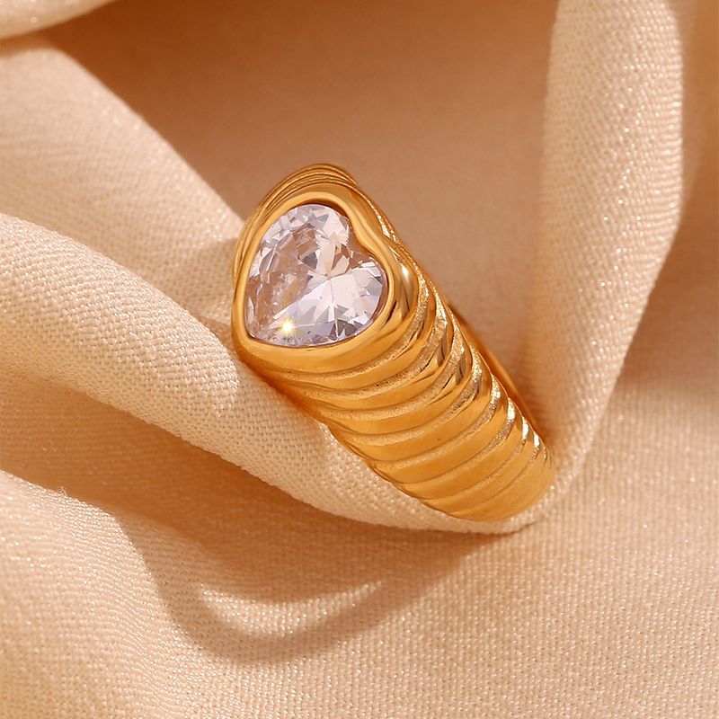 Simple Style Classic Style Solid Color Stainless Steel Plating Inlay Zircon 18k Gold Plated Rings