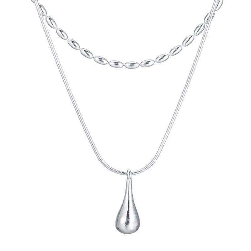 Elegant Wassertropfen Einfarbig Sterling Silber Überzug Versilbert Halskette Mit Anhänger