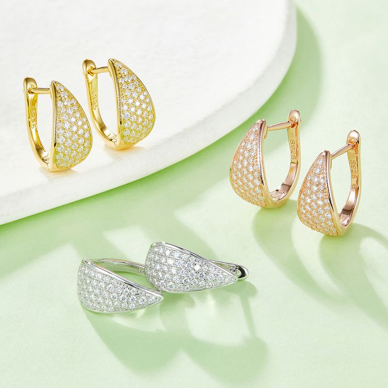 Elegant Klassischer Stil Geometrisch Sterling Silber Gra Inlay Moissanit Rosengoldbeschichtet Weißgold Plattiert Vergoldet Ohrringe