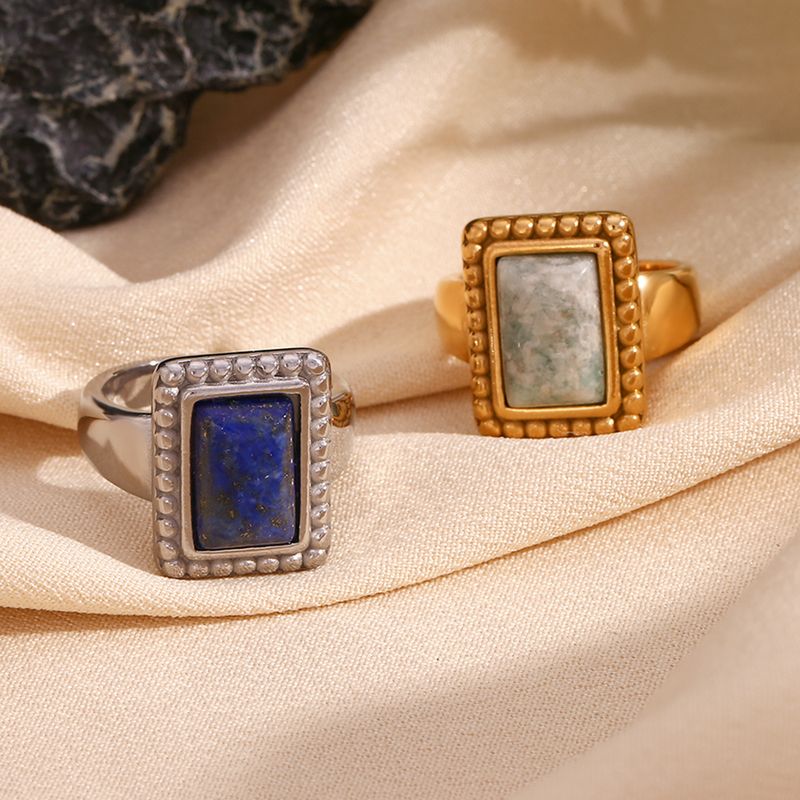 Vintage Style Simple Style Classic Style Rectangle Stainless Steel Plating Inlay Natural Stone 18k Gold Plated Rings
