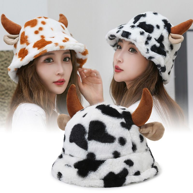 Women's Cartoon Style Cute Basic Cattle Wide Eaves Bucket Hat