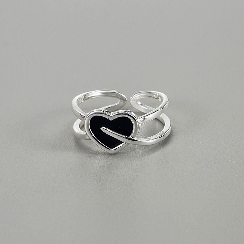 Casual Streetwear Korean Style Heart Shape Sterling Silver Epoxy Open Rings