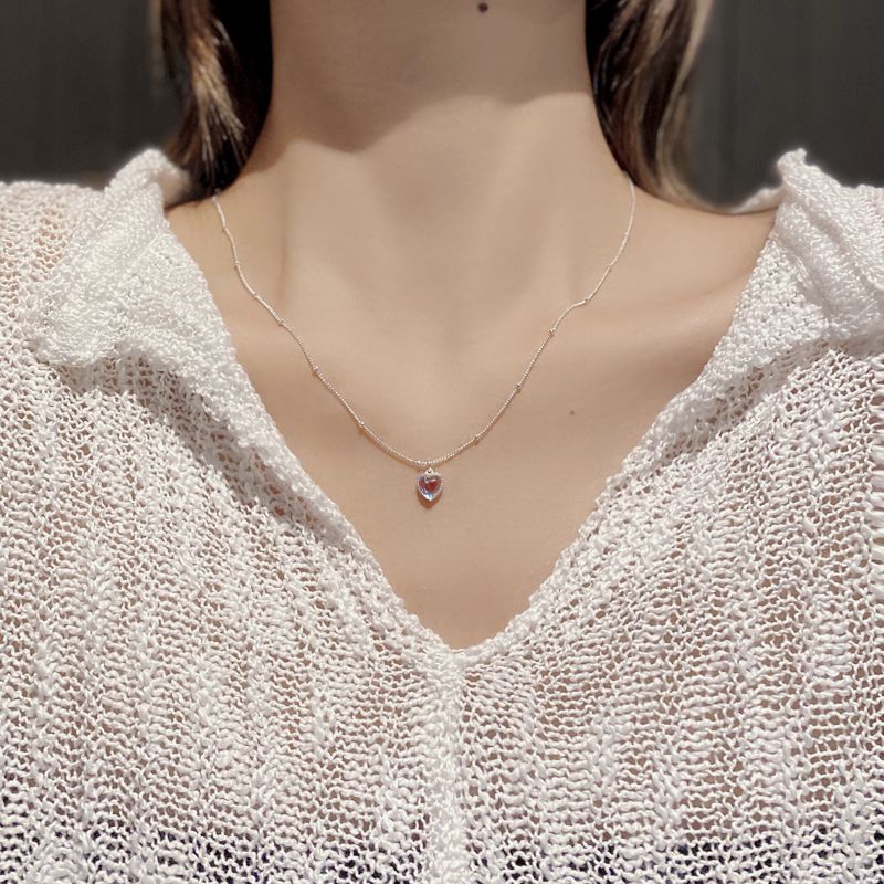 Basic Moderner Stil Herzform Sterling Silber Inlay Künstliche Edelsteine Halskette Mit Anhänger