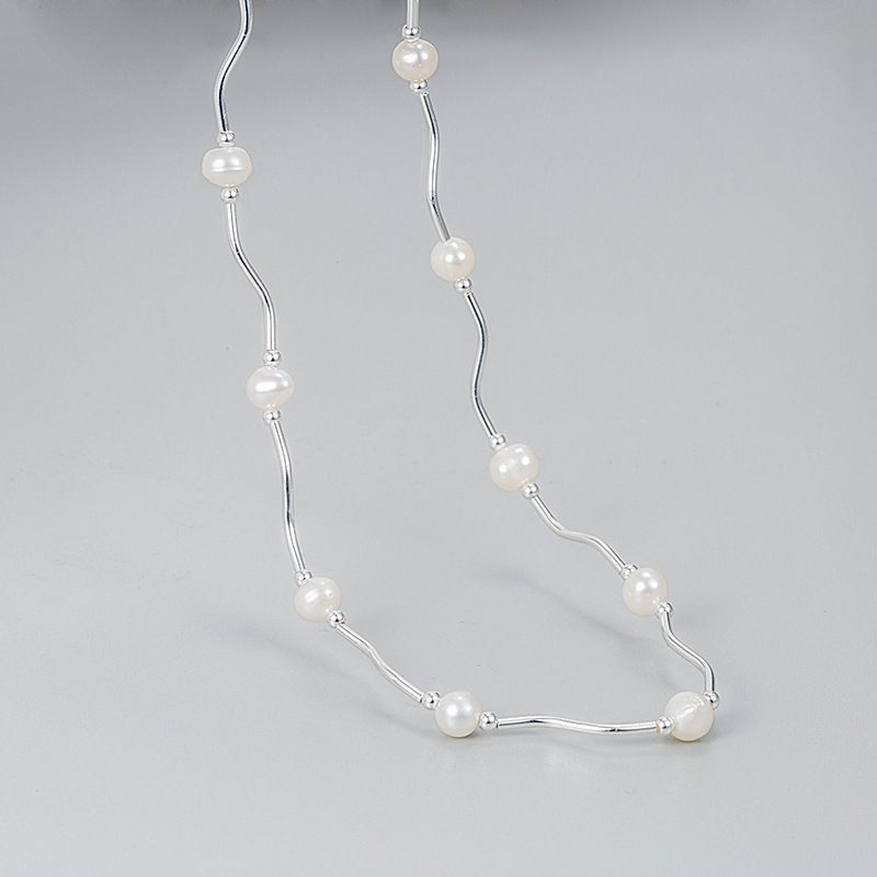 Korean Style Waves Freshwater Pearl Sterling Silver Necklace