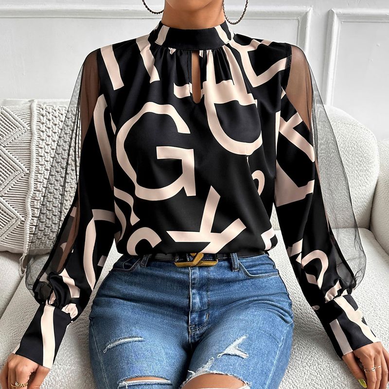 Women's Blouse Long Sleeve Blouses Printing Simple Style Letter