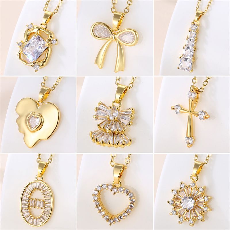 Stainless Steel Titanium Steel 18K Gold Plated Vintage Style Plating Inlay Round Heart Shape Snowflake Zircon Pendant Necklace