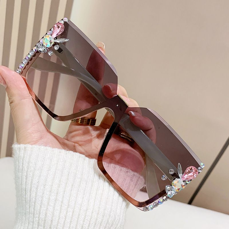 Einfacher Stil Strassenmode Leopard Pc Quadrat Diamant Rahmenlos Sonnenbrille Der Frauen