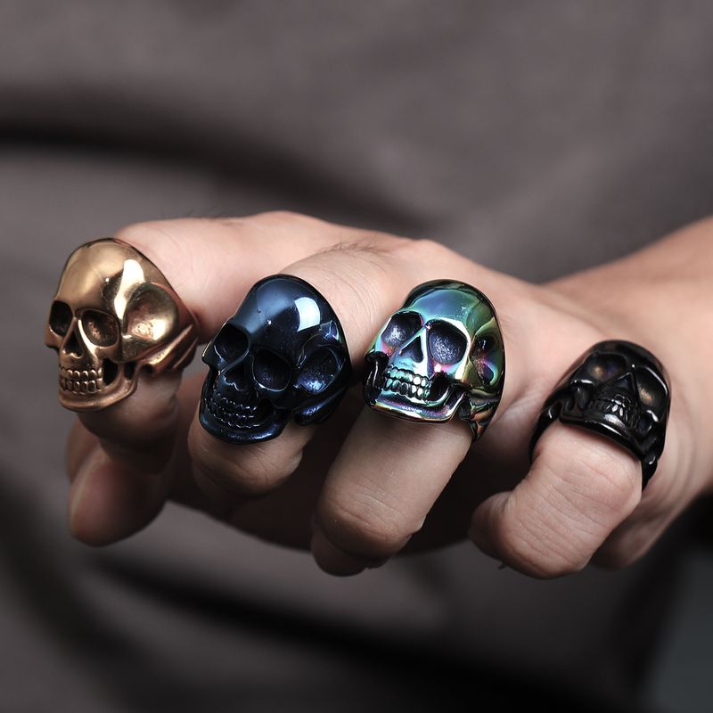 Hip-Hop Streetwear Skull Titanium Steel 18K Gold Plated Men's Rings