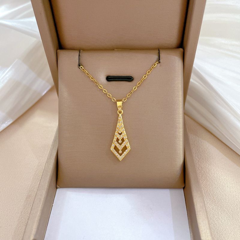 Wholesale Simple Style Tie Back Titanium Steel Copper Plating Inlay Artificial Gemstones Pendant Necklace