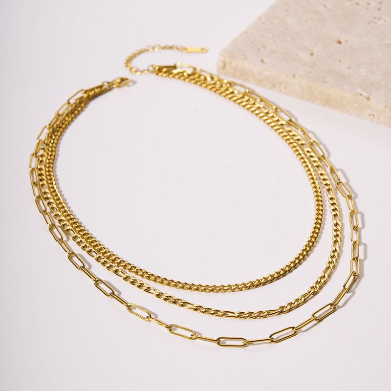 201 Stainless Steel 18K Gold Plated IG Style Nordic Style Modern Style Plating Solid Color Three Layer Necklace