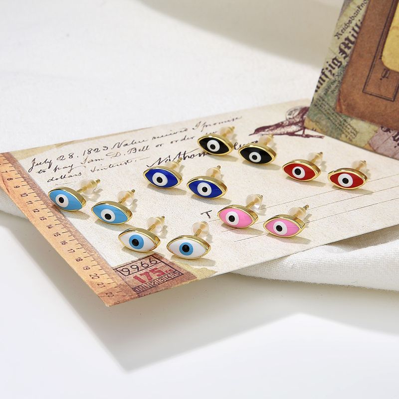 1 Paar Vintage-stil Teufels Auge Emaille Überzug Kupfer 18 Karat Vergoldet Ohrstecker
