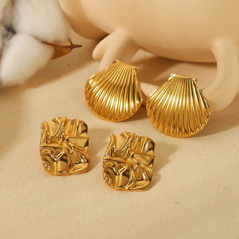 1 Pair Retro Lady Shell Plating 304 Stainless Steel Ear Studs
