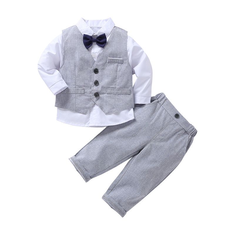 British Style Solid Color Cotton Boys Clothing Sets