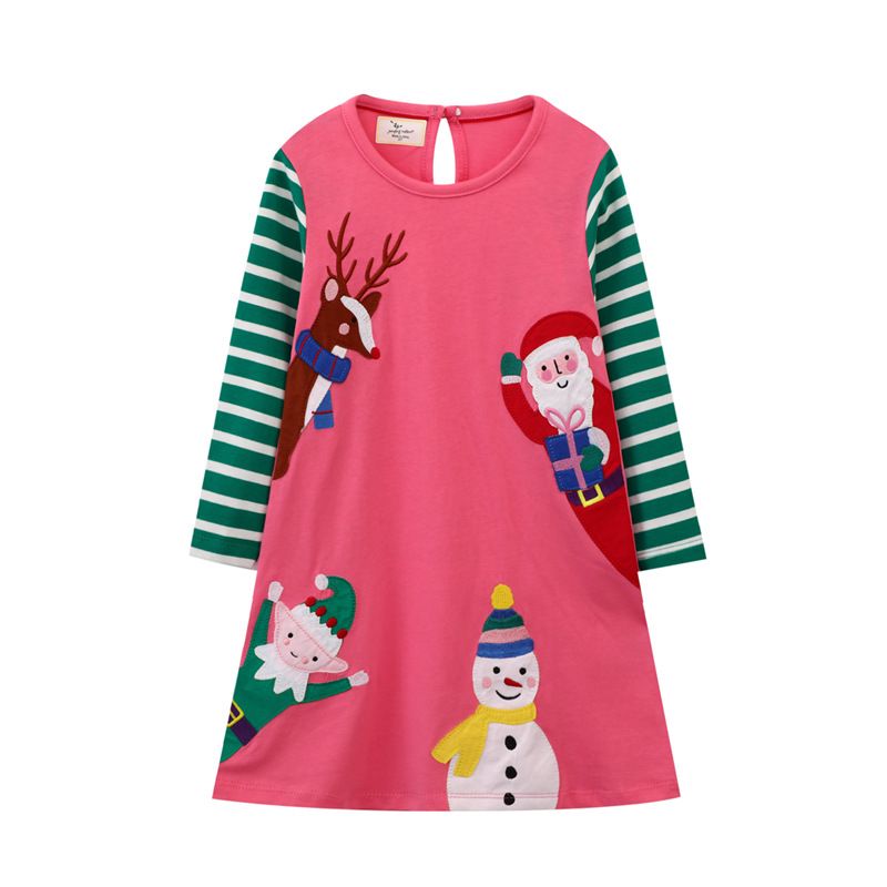 Christmas Cute Cartoon Santa Claus Cotton Girls Dresses