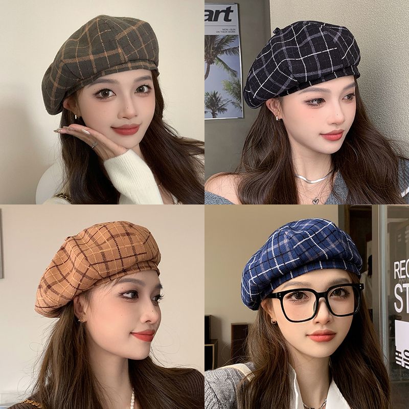 Women's Basic Retro Plaid Eaveless Beret Hat