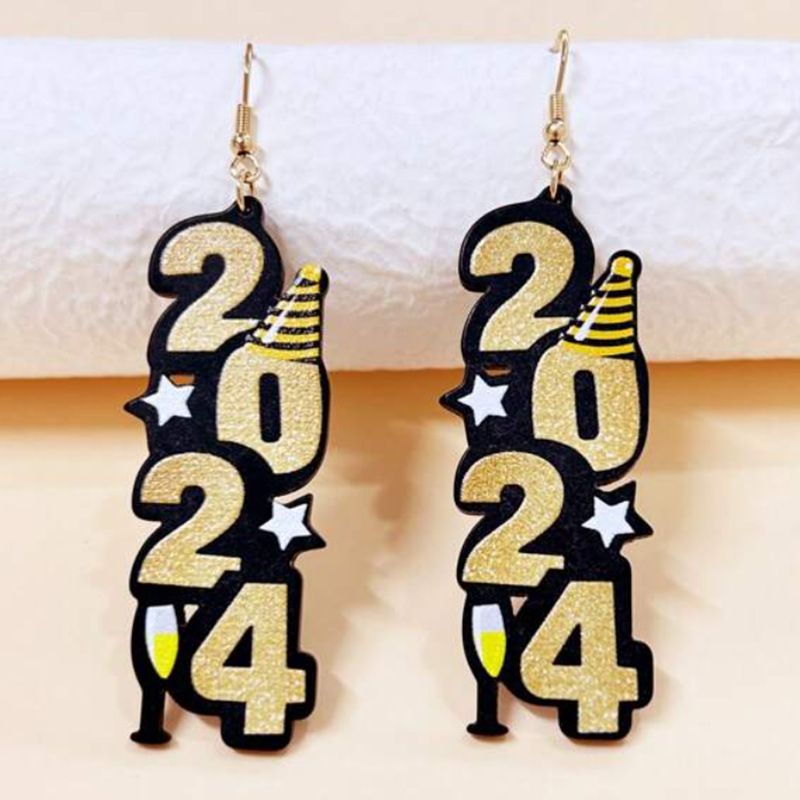 1 Pair Simple Style Classic Style Number Printing Arylic Drop Earrings