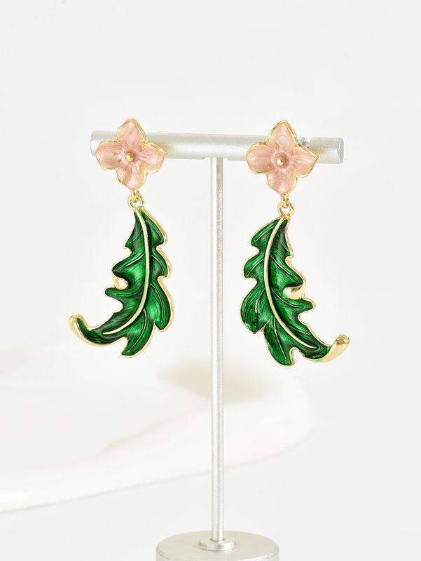 1 Pair Simple Style Classic Style Leaves Enamel Alloy Drop Earrings
