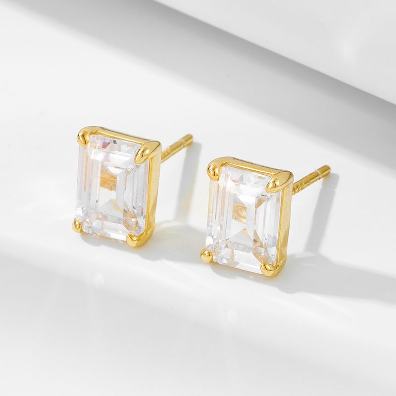 1 Pair Ig Style Modern Style Geometric Square Plating Inlay Sterling Silver Zircon 14k Gold Plated Rhodium Plated Ear Studs