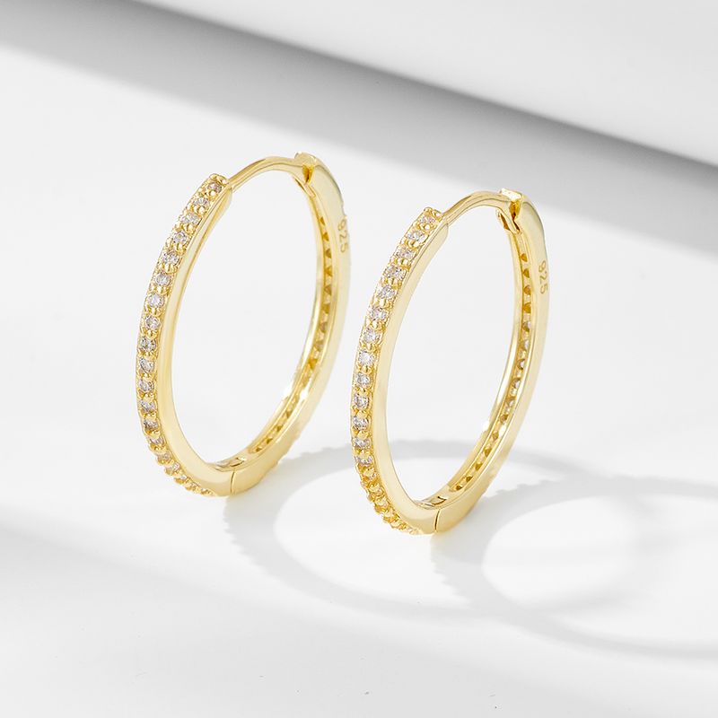 1 Pair Ig Style Solid Color Plating Inlay Sterling Silver Zircon 14k Gold Plated Rhodium Plated Hoop Earrings