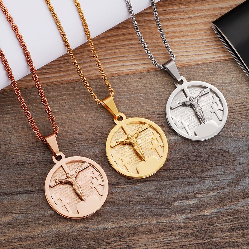 Casual Hip-Hop Cross Round Titanium Steel Plating 18K Gold Plated Charms