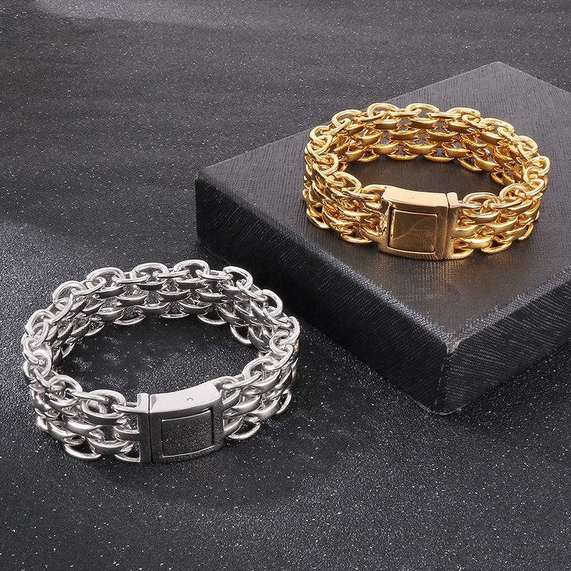 Punk Solid Color Titanium Steel Plating Chain Gold Plated Men's Bracelets
