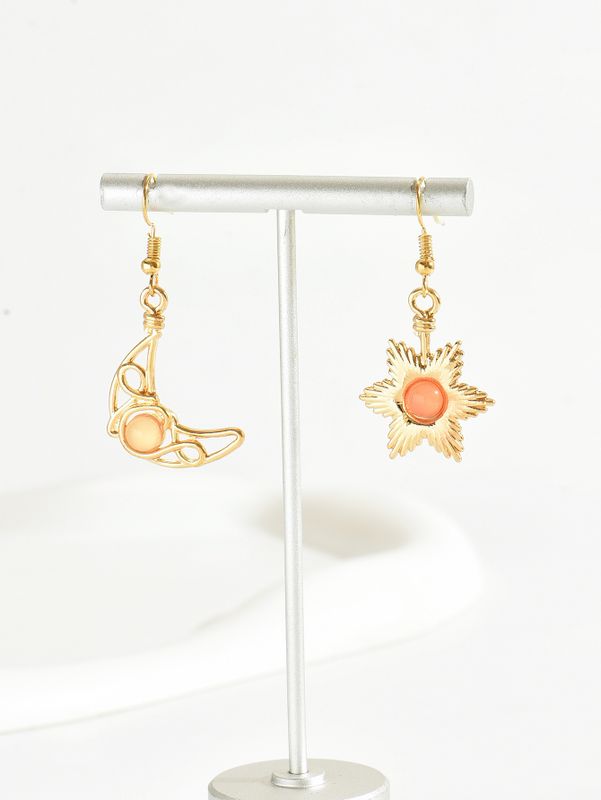 1 Pair Elegant Lady Sun Moon Alloy Drop Earrings