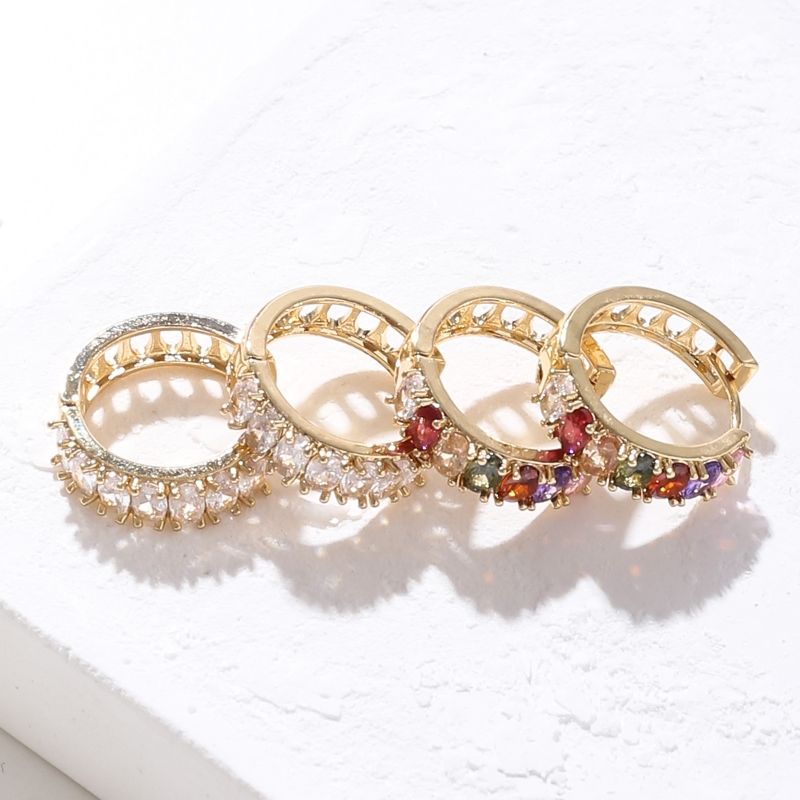 1 Pair Vintage Style Circle Solid Color Plating Inlay Copper Zircon Gold Plated Hoop Earrings