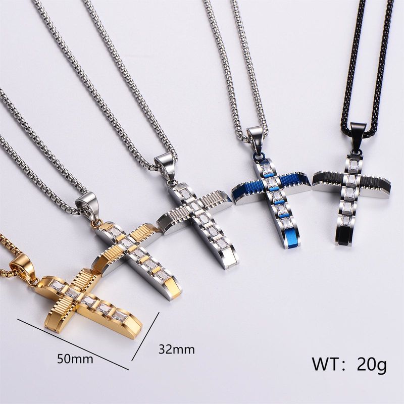 Wholesale Hip-hop Cross Stainless Steel Pendant Necklace