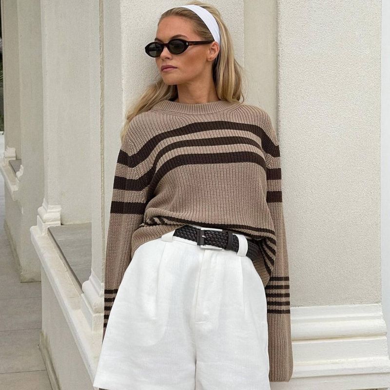 Women's Sweater Long Sleeve Sweaters & Cardigans Casual Simple Style Stripe