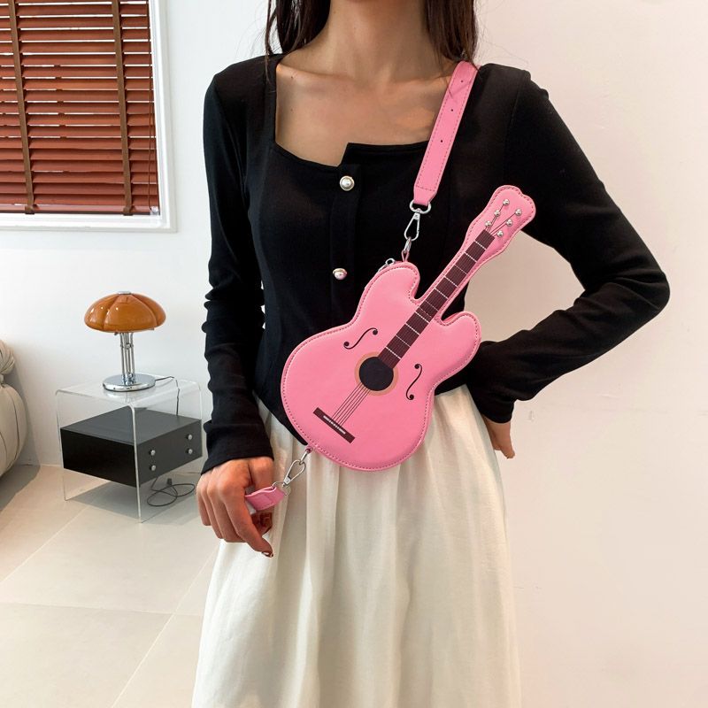 Women's Girl's Pu Leather Musical Instrument Cute Preppy Style Streetwear Sewing Thread Bucket Zipper Crossbody Bag Box Bag