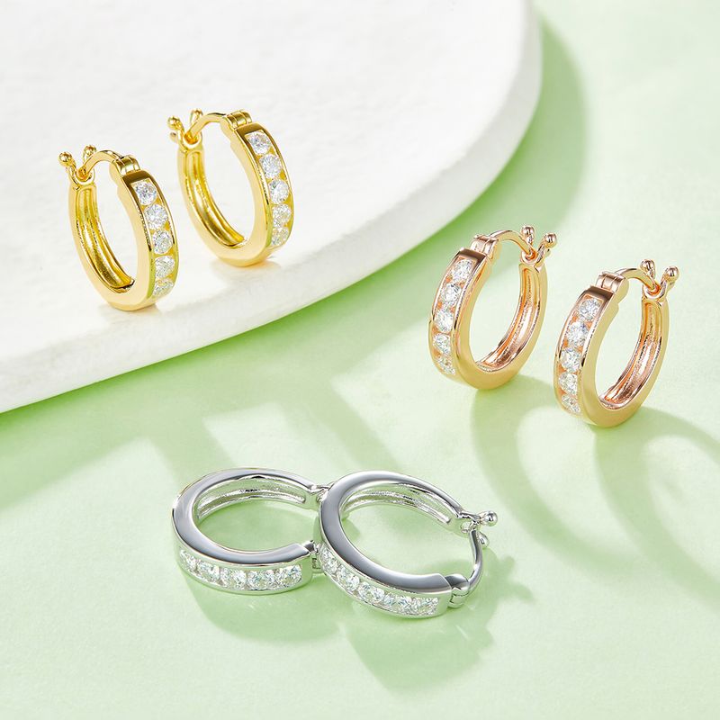 Elegant Einfacher Stil Geometrisch Sterling Silber Gra Inlay Moissanit Rosengoldbeschichtet Weißgold Plattiert Vergoldet Ohrringe