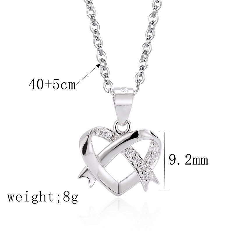 Ig Style Vintage Style Heart Shape Sterling Silver Plating Inlay Zircon Silver Plated Pendant Necklace