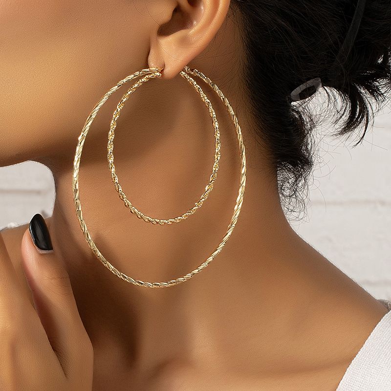 Wholesale Jewelry Classic Style Solid Color Alloy Ferroalloy 14k Gold Plated Plating Hoop Earrings