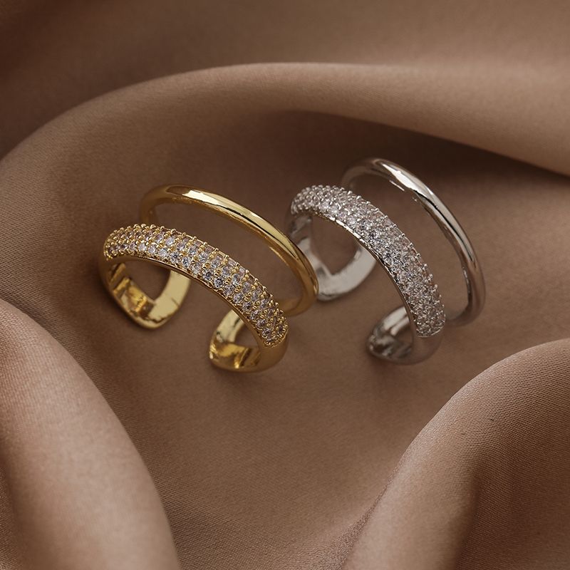 Einfacher Stil Einfarbig Kupfer Weißgold Plattiert Vergoldet Zirkon Offener Ring In Masse