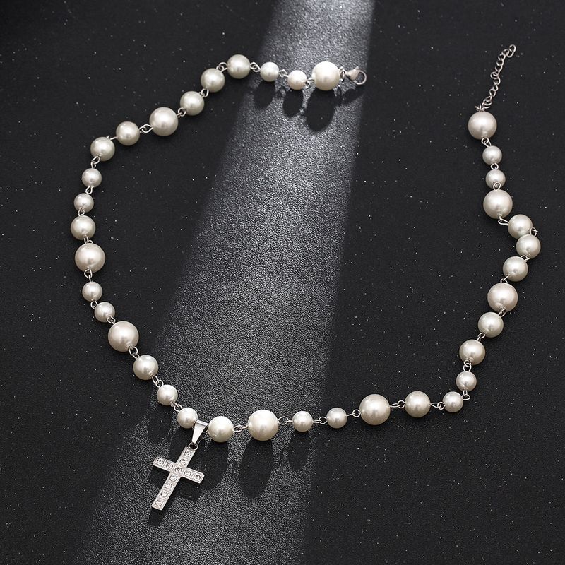 Hip Hop Runden Edelstahl 304 Künstliche Perle Perlen 18 Karat Vergoldet Frau Halskette Mit Anhänger