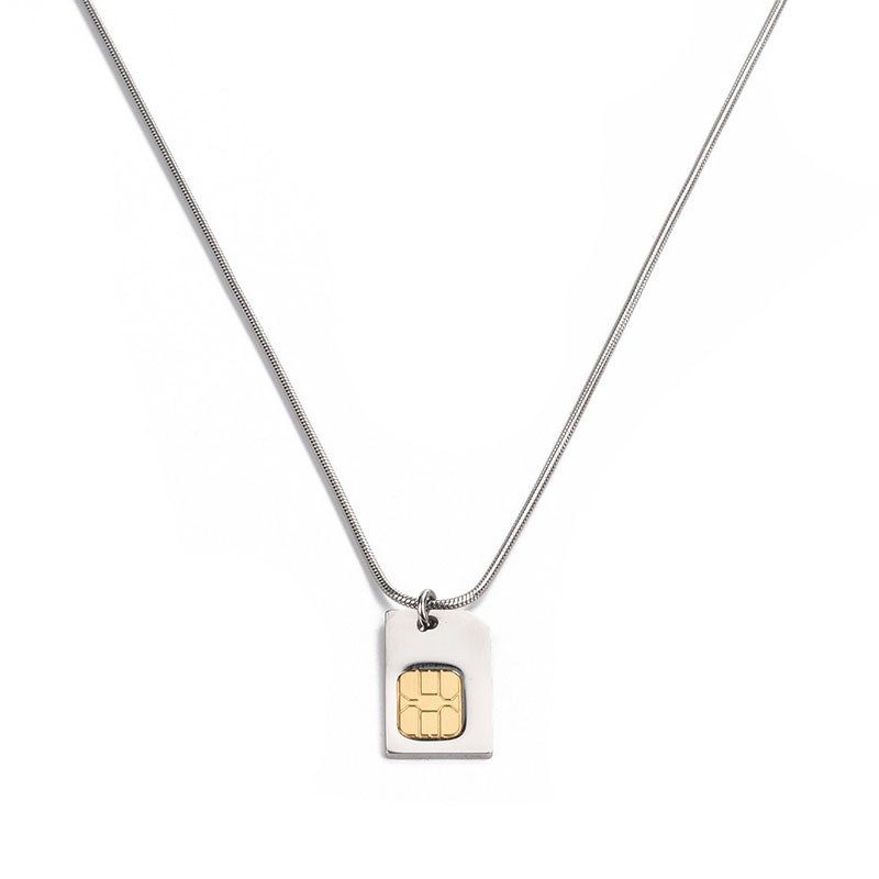 304 Stainless Steel 18K Gold Plated Hip-Hop Plating Color Block Pendant Necklace