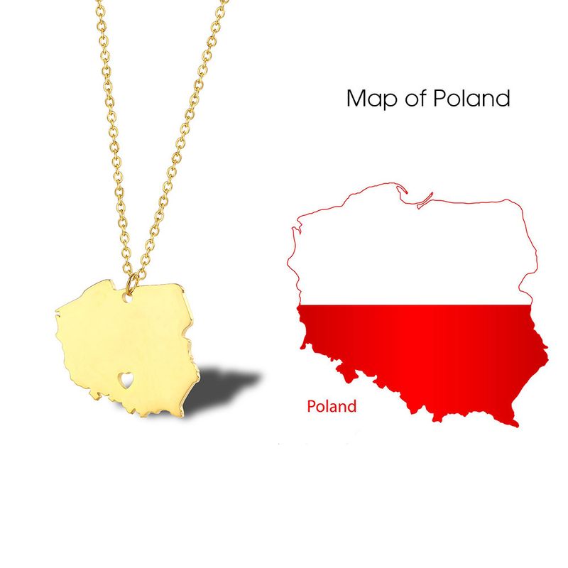 304 Stainless Steel 18K Gold Plated Simple Style Plating Map Pendant Necklace