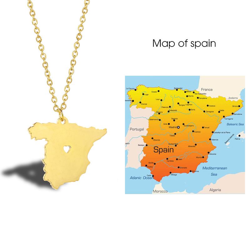 304 Stainless Steel 18K Gold Plated Elegant Simple Style Streetwear Plating Map Pendant Necklace