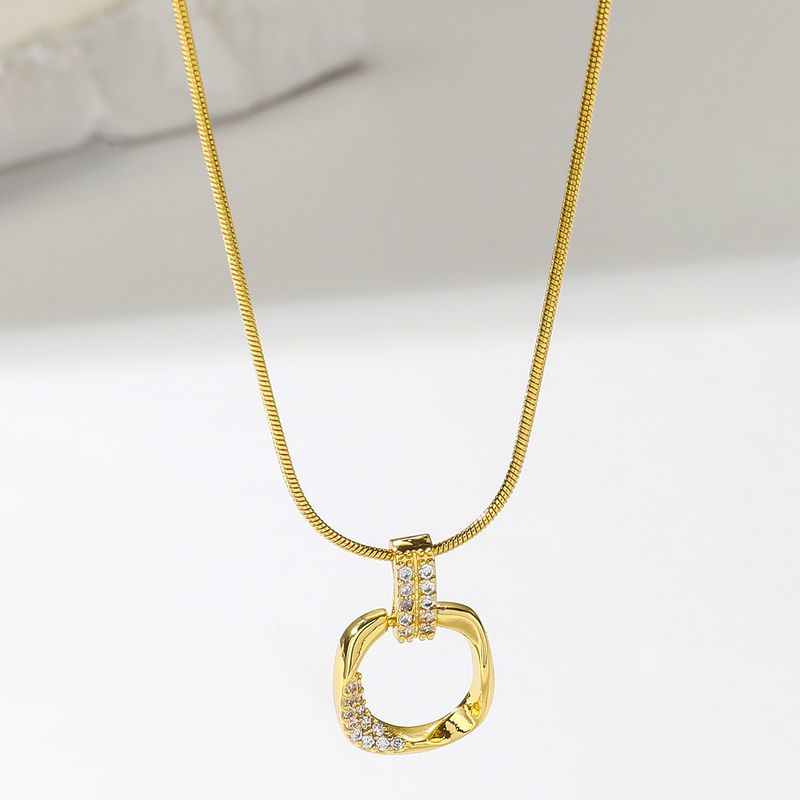 Wholesale Simple Style Square Stainless Steel Plating Inlay Gold Plated Zircon Pendant Necklace